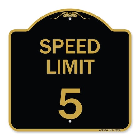 Signmission Speed Regulation Sign Speed Limit 5 Mph, Black & Gold Aluminum Sign, 18" x 18", BG-1818-22876 A-DES-BG-1818-22876